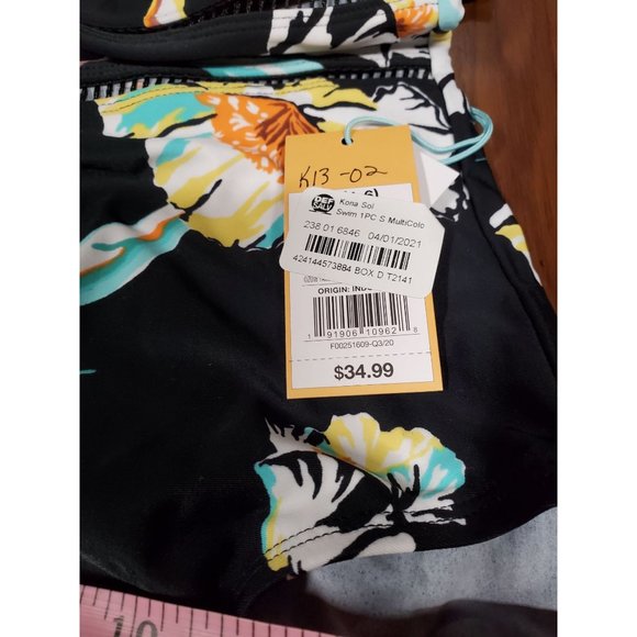 Women's Ladder Trim Medium Coverage One Piece Swimsuit - Kona Sol™ Black Floral - Picture 4 of 6